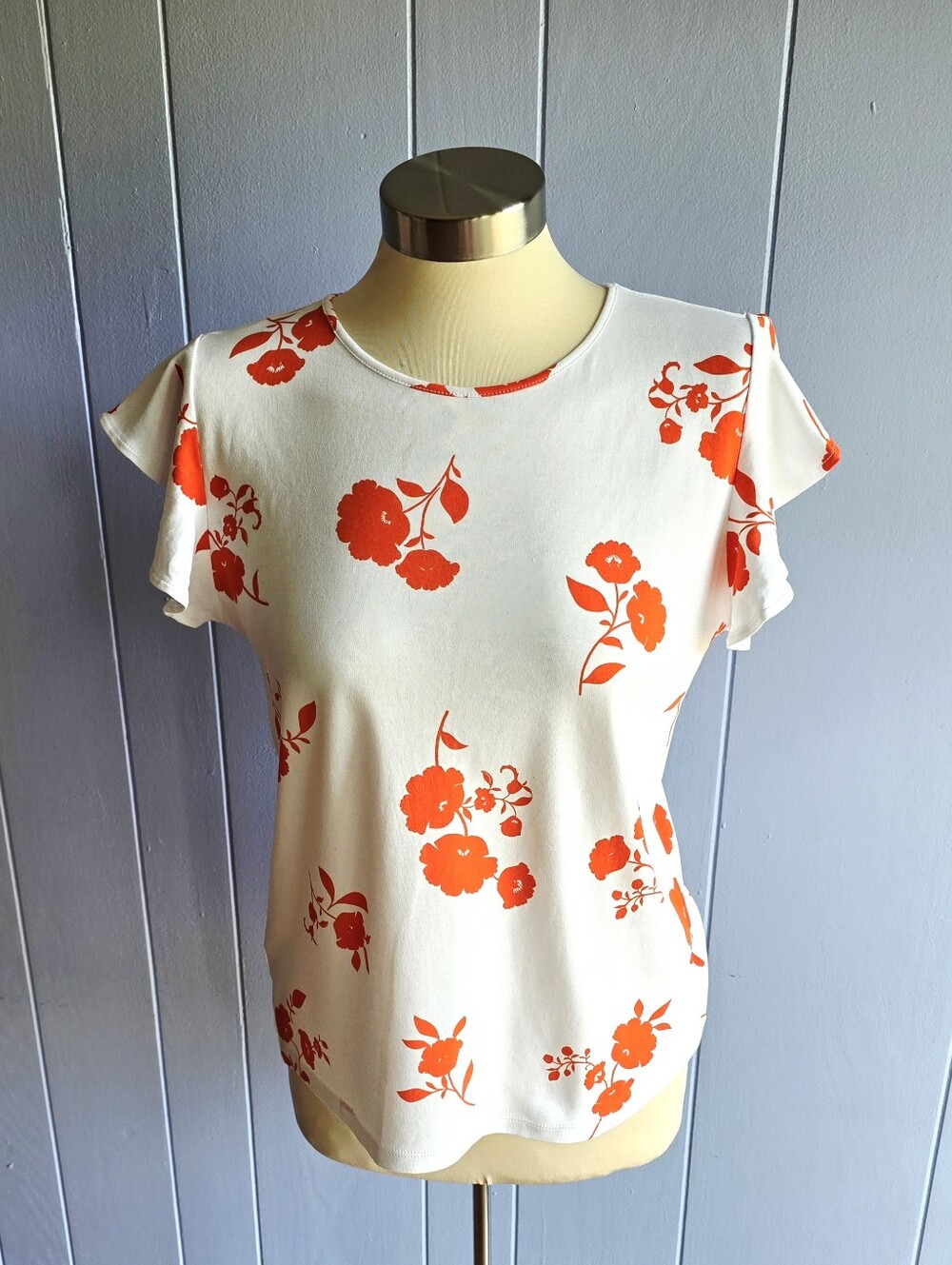 ANN TAYLOR WOMENS White Bright Orange Floral Print Size Medium